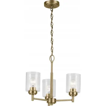 Závěsné mosazné svítidlo se skleněnými bublinkovými stínidly na řetězu 3 žárovky Kichler