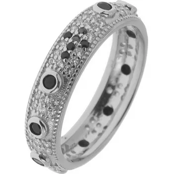 Prsten Argento 73069 Stříbrný prsten - růženec, křížek, černé kulaté zirkony, čiré kulaté zirkony | Velikost prstenu: 56mm