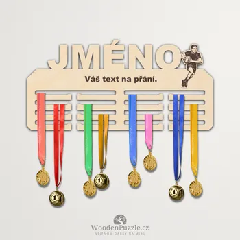 věšák na medaile WoodenPuzzle.cz Věšák na medaile - rugby - muž Velikost: 30 cm