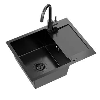 Nerezový dřez Kuchyňský nerezový dřez QUADRON LUKE 116 černá metalická + BATERIE 60x48x20 cm