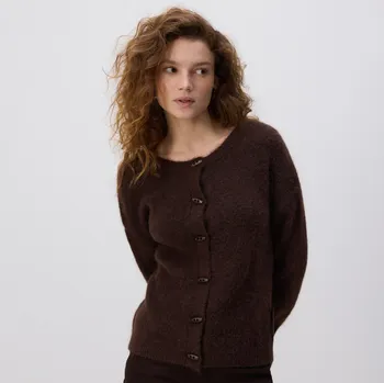 Dámský svetr Reserved - Kardigan s příměsí vlny - tmavě hnědá - 259GP-89X - 259GP-89X-L