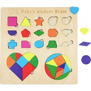 Dřevěná hračka Dřevěné vzdělávací puzzle pro děti - 30x30 cm, tvary a