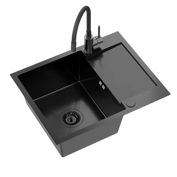 Nerezový dřez Kuchyňský nerezový dřez QUADRON LUKE 116 černá metalická + OHEBNÁ BATERIE 60x48x20 cm