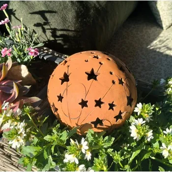 Zahradní dekorace Keramická koule na svíčku s hvězdami a kometami (30 cm)- tmavá zahradní dekorace