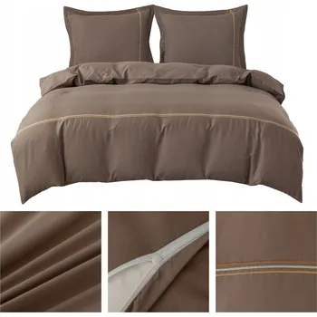 Povlečení Povlečení 200x220 3 Č. povlečení 70x80 hladké s VÝŠIVKOU Lumera komplet BÉŽOVÁ