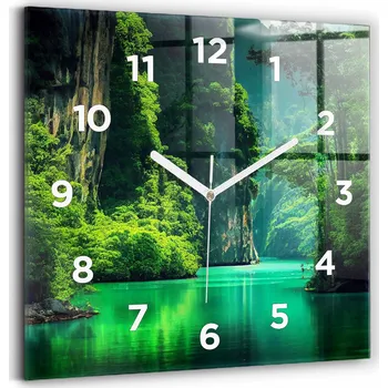 Hodiny Nástěnné čtvercové skleněné hodiny s motivem přírody Thajska 30x30 cm