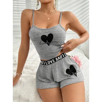 Dámské pyžamo Dámské krátké šedé pyžamo na ramínka Barva: Šedá, Velikostní tabulka: L