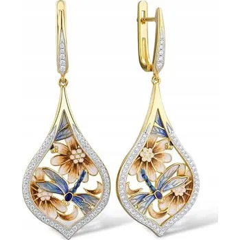 Náušnice Zlaté dámské náušnice kytičky s цирконами visací velké stříbro o ryzosti 925