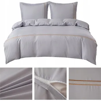 Povlečení Povlečení 200x220 3 Č. povlečení 70x80 hladké s VÝŠIVKOU Lumera komplet ŠEDÁ