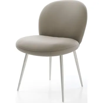 Jídelní židle DELIFE Jídelní židle Nube-Flex pravá kůže tmavě béžová 4 nohy zúžené nerezová ocel taštičkové pružiny