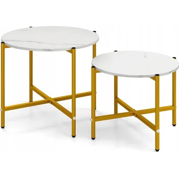 Konferenční stolek Sada Bílý konferenční stolek Kulatý odkládací stolek 2 ks