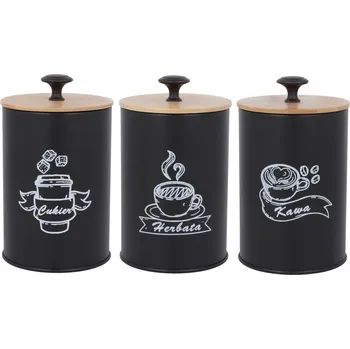 Obraz Nádoby na Káva, Čaj, Cukr, Sada 3 ks, Černá