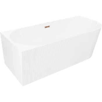 Vana Mexen Silo volně stojící rohová vana levá rýhovaná 150 x 75 cm, bílá, přeliv růžové zlato - 52891507500L-60 Volně stojící vany