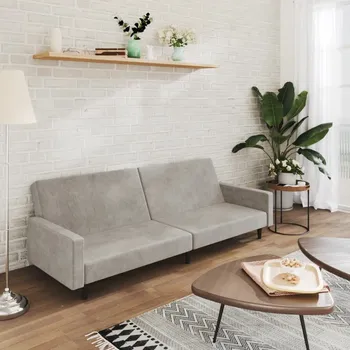 Pohovka zahrada-XL 2místná rozkládací pohovka světle šedá samet 375737