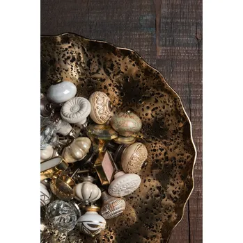 Dveřní kování Vintage zelená úchytka z keramiky se zlatými kovovými detaily – Ø 4*4 cm