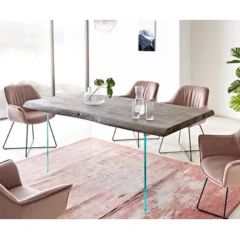 Jídelní stůl DELIFE Jídelní stůl Edge 180x90 XL akácie platinová sklo Live-Edge