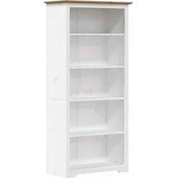Knihovna Regál BODO 80x38x180 cm, bílý/hnědý, masivní borovicové dřevo