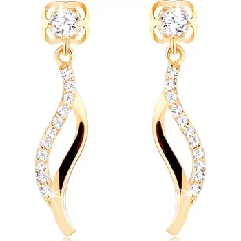 Náušnice Visací zlaté náušnice 14K se zirkonem a dvojitou vlnkou