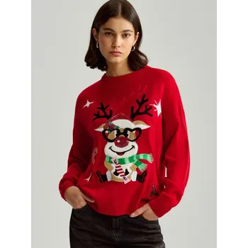 Dámský svetr Vánoční svetr se sobem - L - House - červené - 550BX-33X