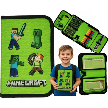 Penál ŠKOLNÍ PENÁL S VYBAVENÍM MINECRAFT ZÁMEK POUZDRO NA DOPLŇKY