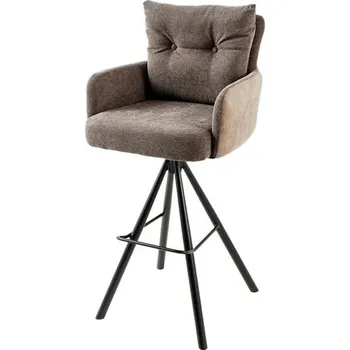 Barová židle Industriální otočná hnědá barová židle Dover s kovovou podstavou a kombinovaným textilním a sametovým potahem 110 cm