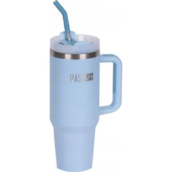 VELKÝ HRNEK Z NEREZOVÉ OCELI SE SLÁMKOU A UCHEM PASO MODRÝ NA VODU