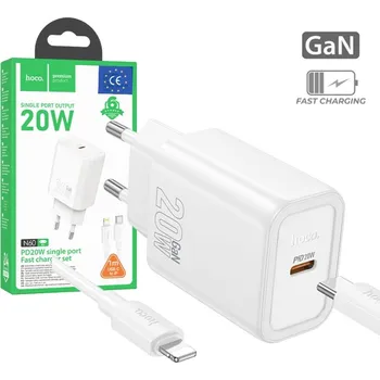 Nabíječka Hoco N60, 1× USB-C PD 20W GaN + kabel C-Lightning, bílá