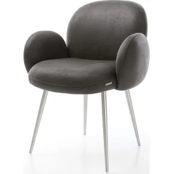 Jídelní židle DELIFE Jídelní židle Nube-Flex s područkami mikrovlákno antracit vintage 4-nohá zúžená nerezová ocel taštičkové pružiny