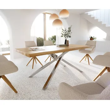 Jídelní stůl DELIFE Jídelní stůl Edge 200x100 dub přírodní křížová podnož obdélník nerezová ocel Live-Edge