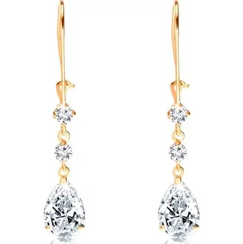 Náušnice Zlaté náušnice 585 - dva kulaté zirkony a broušená slza v čiré barvě