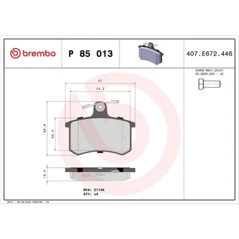 Brzdová destička BREMBO P 85 013 Sada brzdových destiček, kotoučová brzda (P85013)