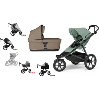 Kočárek Akční set Thule Urban Glide 3 Mist green + korbička Tinted taupe + madlo Thule + pláštěnky Altabebe + moskytiéra Zopa Autorizovaný prodejce