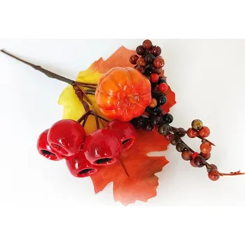 umělá květina Javorová větvička s šípkem a dýničkou, zápich, 22 cm
