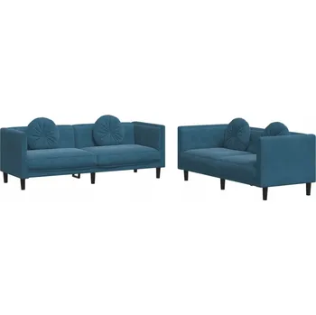 Pohovka Sametová pohovka pro 2 a 3 osoby, modrá, 173,5x77x70 cm