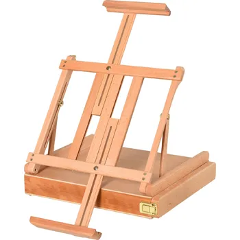 Malířský stojan Ateliérový stojan Vinsetto z bukového dřeva, skládací a úhlově nastavitelný, se zásuvkou, přírodní, 42x36x12,5 cm, na materiály pro umělce | Aosom.de