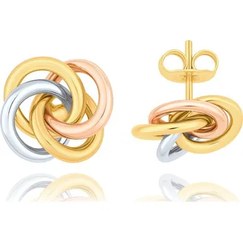 Náušnice MINET Zlaté trojbarevné náušnice uzlíky Au 585/1000 2,05g