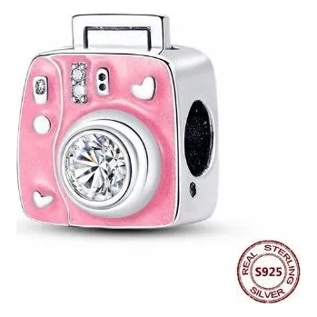 Korálek Prosperk Korálek stříbrný na náramek růžový fotoaparát S0481