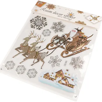 Vánoční dekorace Vánoční samolepky plastické 3D na okna a dveře, barva 3 zlatá tmavá sáně