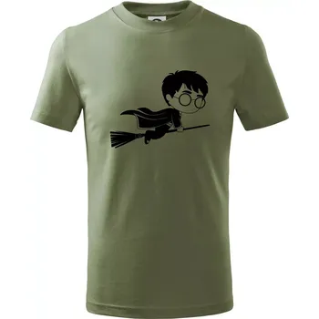 Dětská móda Harry obrázek na koštěti - Tričko dětské bavlněné - 134 cm/8 let ( Khaki )
