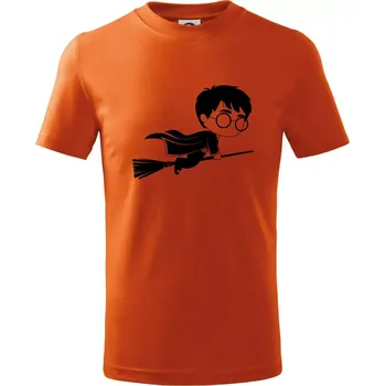 Harry obrázek na koštěti - Tričko dětské bavlněné - 98 cm / 2 roky ( Oranžová )