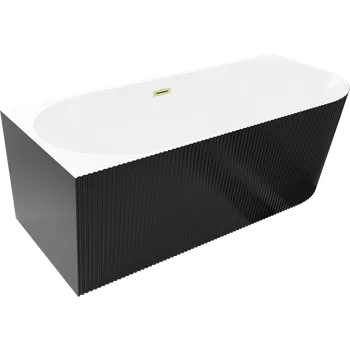 Vana Mexen Silo volně stojící rohová vana levá vroubkovaná 170 x 80 cm, bílá/černá, přepad zlatý kartáčovaný - 52891708075L-55 Volně stojící vany
