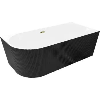 Vana Mexen Silo volně stojící rohová vana pravá s rýhováním 150 x 75 cm, bílá/černá, přepad zlatý - 52891507575P-50 Volně stojící vany
