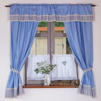 Závěs Závěsy ze světle modrého pomněnkového kanafasu melange a proužky Rozměr (šířka/výška): 2x závěs 70/160cm