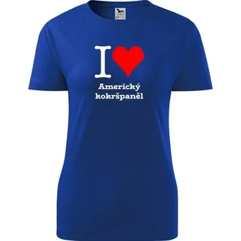 Dámské tričko Modré dámské tričko I love Americký kokršpaněl - dárek pro pejskařku - barva modrá - velikost S