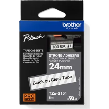 Kotouček do pokladny a tiskárny štítků BROTHER TZE-S151,průsvitná / černá, 24mm TZES151