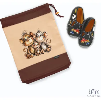 Školní sáček AUTORSKÝ pytlík na bačkorky OPIČKY