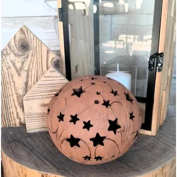 Zahradní dekorace Keramická koule na svíčku s hvězdami a kometami (12 cm)- tmavá zahradní dekorace