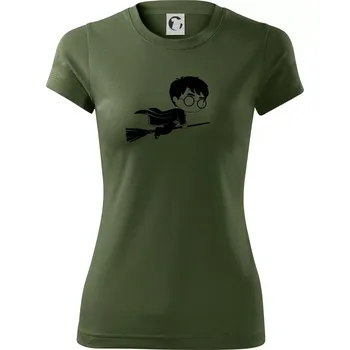 Dámské tričko Harry obrázek na koštěti - Dámské Fantasy sportovní (dresovina) - L ( Khaki )