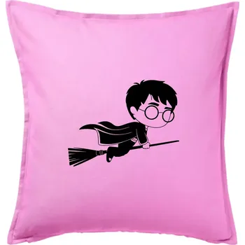 Polštář Harry obrázek na koštěti - Polštář 50x50 - 50x50 - Pouze potah ( Růžová )