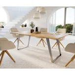 DELIFE Jídelní stůl Edge 200x100x2,5 dub přírodní nerezová ocel šikmý Live-Edge